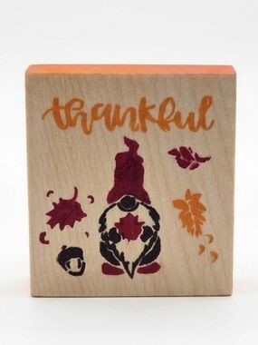 Thankful Autumn Gnome Wood Block Decor Home Accent